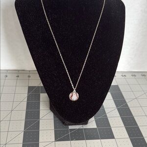 Silver-toned Baseball Pendant Necklace w/rhinestones